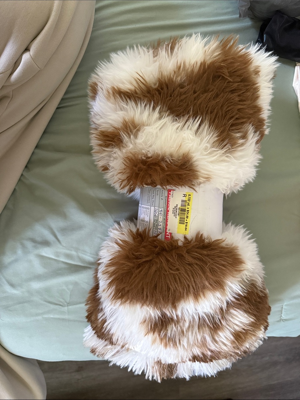 Plush Faux Fur Fabric - White & Brown